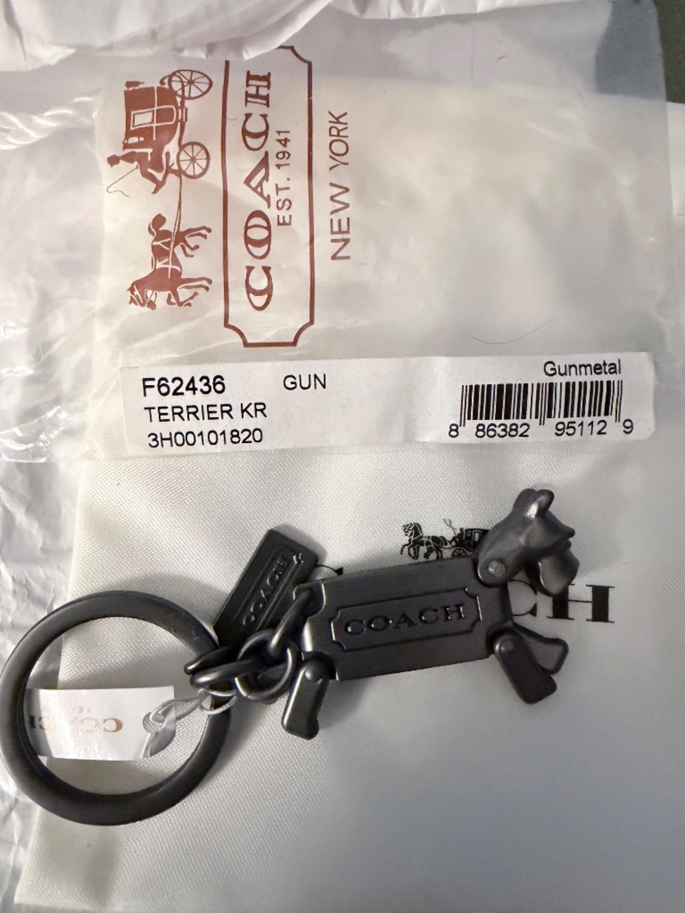 NWT -COACH Terrier Gunmetal Key Chain Key Ring Charm
